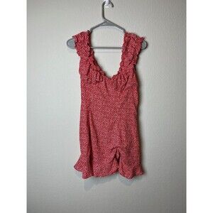 Reset Romper Womens Large Red White Ruffle Sleeveless V Neck Tie Back